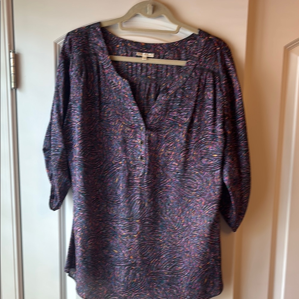 Shoshanna Purple Gray 3/4 Sleeve Mandarin Collar Blouse